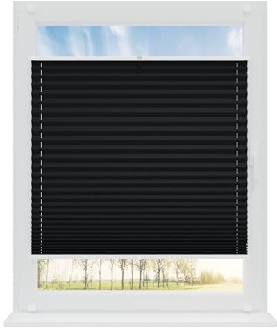 RENA Plissee ohne Bohren Rollos für Fenster | Faltrollos für Fenster & Tür | Plisseerollo nach Maß Verdunkelung | Fenster Rollos für Innen | Jalousie Schwarz 80x80 cm
