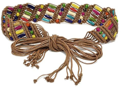 Ayliss Gewebter Taillengürtel für Damen, Baumwolle, gehäkelt, Sommer, Strand, handgewebt, Seil, geflochten, schmal, modisch, böhmische Perlen, Khaki #1, Free
