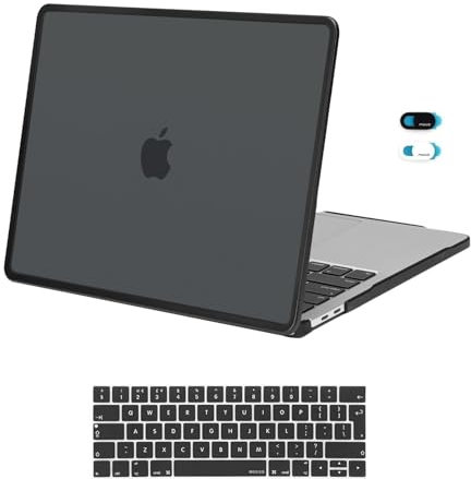 MOSISO Funda Compatible con MacBook Pro 13 Pulgadas M2 2024-2016 A2338 M1 A2251 A2289 A2159 A1989 A1708 A1706,TPU Suave Marco Bumper Anti-Cracking Plástico Duro Carcasa&Tapa Teclado&Webcam,Negro