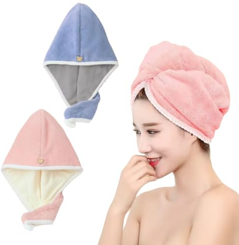 ALPELA Asciugamano per capelli in microfibra per donne, confezione da 2 turbanti in velluto corallo, turbante anti crespo ad asciugatura rapida, super assorbente, ad asciugatura rapida per ricci