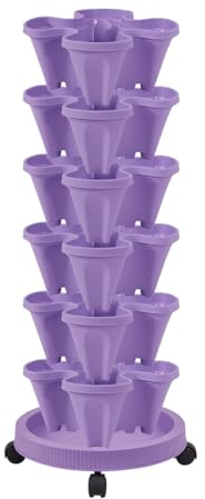 6 Tiered Vertical Gardening Planter, Stapelbare Pflanztöpfe auf Untersetzer mit Rollen,Purple