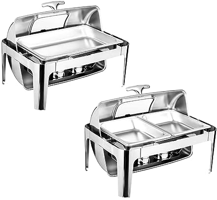 Chafing Dish Buffet-Set, 9 l, Lebensmittelisolierung, Geschirr mit sichtbarem Rolldeckel, rechteckiges Set mit Essenstablett, Wassertablett und Kraftstoffregal für Restaurants/Partys/Hotels,One+Two