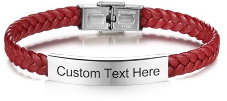 INBLUE Bracciale in Pelle Personalizzato con Incisione Testo per Uomo Amico - Etichetta in Acciaio Inox Regolabile, Corda Intrecciata - Gioielli Moda Regalo per Anniversario