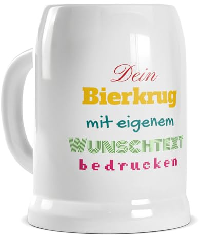 Tassendruck Bierkrug selbst gestalten - mit Name oder Text mittig - Personalisiertes Geschenk für Biertrinker, Bier Geschenke, Bierkrug bedrucken, Vatertag | Fotogeschenk, 500 ml, Keramik Weiß