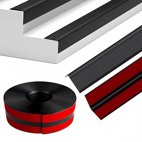 CTREVL PVC Winkelprofil Selbstklebend Treppenkantenschutz, Treppenkantenprofil, L Winkelprofil Treppenkantenprofil, Geeignet für Treppen, Stufen im Innen- und Außenbereich(Schwarz,6M)