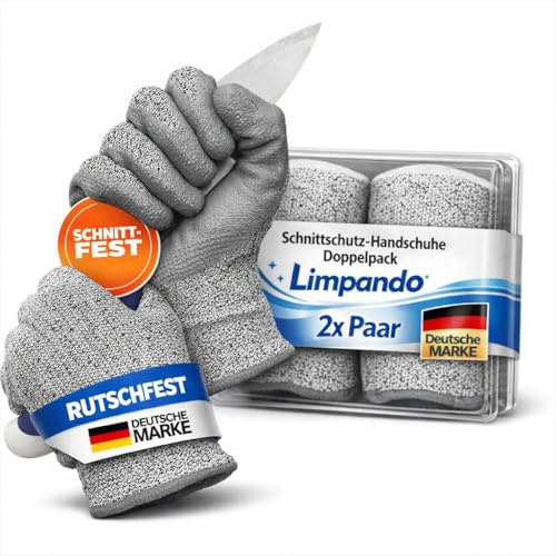 limpando 2 paia di guanti antitaglio XL – Qualità professionale | Guanti da cucina di qualità alimentare | Guanti di protezione dal lavoro | Manici e antiscivolo | Certificazione TÜV