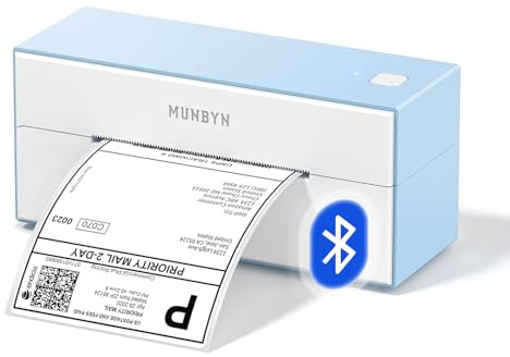 MUNBYN Bluetooth Etikettendrucker, Label Drucker 4x6, DHL Versandetiketten Drucker, Label Printer für Ebay, Etsy, Shopify, UPS, Bluetooth für iOS, Android, USB für Mac, Windows, Chromebook, 129, Blau
