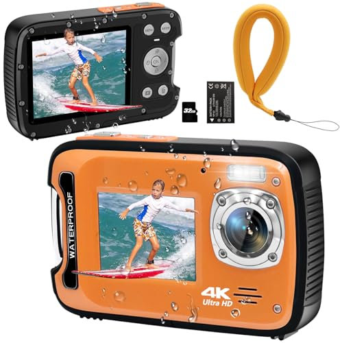 YEEIN Underwater Camera 4K 48MP Autofocus Selfie Dual Screen Waterproof with Floating Strap and 32GB Card, 17FT Compact Waterproof Digital Camera for Snorkeling