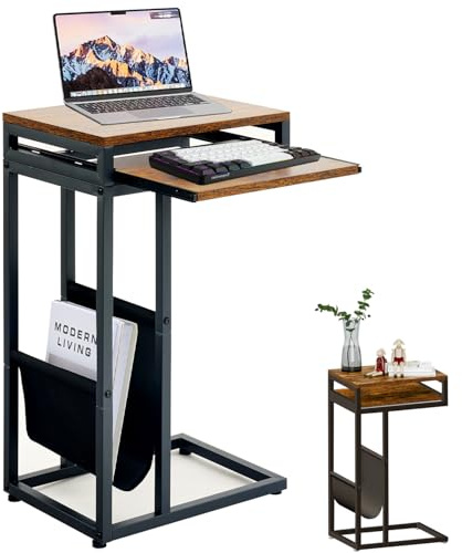 OYE C-Form Beistelltisch, Nachttisch mit Schubladen für Schlafzimmer, Wohnzimmer, Beistelltische mit Metallrahmen, Wohnzimmer Tisch für Couch, Sofatisch Braun
