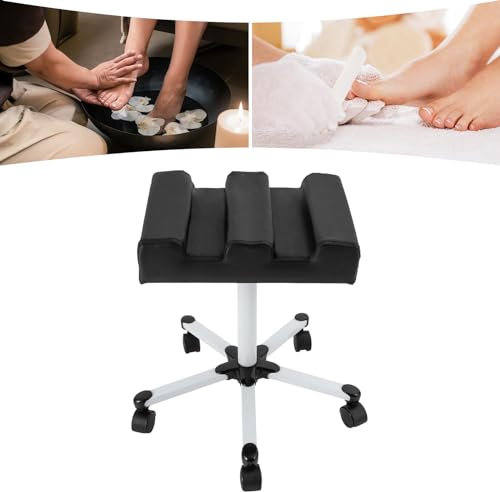 Mobile Pediküre Stuhl Fußpflegestuhl, Salon Hocker Beinstütze Höhenverstellbar Fußpflege Fußstütze mit Rädern, Beinauflage für Beinstütze Schönheitssalon und Nagelstudio, 38*28*70cm (Schwarz)