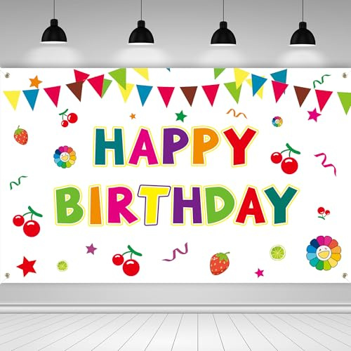 Födelsedagsdekoration, Happy Birthday-banner, stor, banner, födelsedag, extra längd 9,8 x 1,6 fötter, utomhusfest, dekoration för barn/tonåringar/kvinna (Bunter Party Hintergrund)