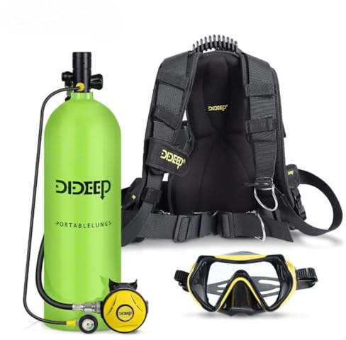 OIOEEP Tragbares Tauchausrüstung-Set mit 4L Tauchflasche - Leichtbau-Sauerstoffflasche aus Flugzeugaluminium mit Tauchmaske & Rückenhalterung für Unterwasser-Tauchen & Atemtraining(Grün)