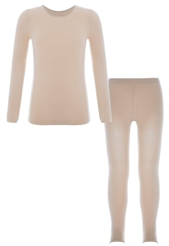 Lejafay Intimo Termico per Bambini Maglia A Maniche Lunghe E Calze Elastiche Mutande Lunghe Morbido Caldo Funzionale Tuta da Balletto Sportivo Anni Tipo A Nudo 12-14 Anni