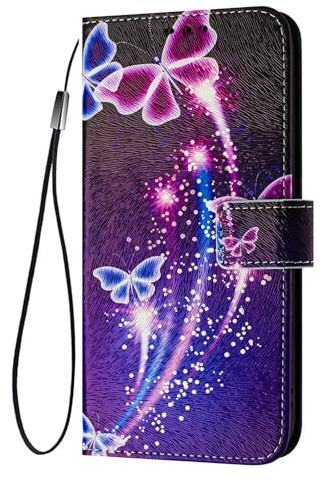 ILING fodral till DOOGEE Note 58/Note 58 Pro, elegant blomma och söt tecknad mönsterdesign damplånbok PU-läder stötsäker flip folio skydd med kortplatser, ställ (fyrverkerier)