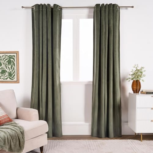 OHS Velvet Curtains for Living Room, Ultra Soft Thermal Insulated Eyelet Curtains for Bedroom Light Blocking Room Darkening Home Decoration Curtain 2 Panels, Woodland Green - 66 x 72