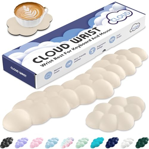Sushret Handballenauflage Tastatur Wolke, Ergonomische Handauflage Mit PU Leder Memory Schaum, Cloud Wrist Rest, Niedliche Wolken Handgelenkstütze Maus Für PC Gaming Zubehör –Beige