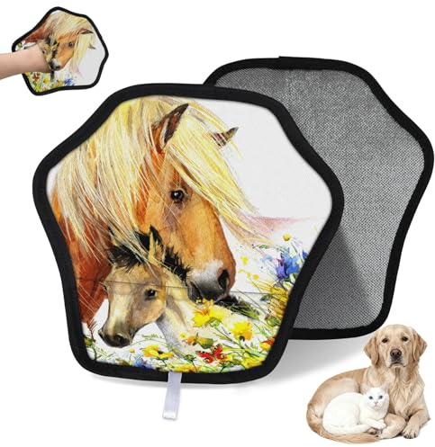 WowPrint Wasserfarben-Handschuhe, Motiv: Blumen, Pferd, Tierhaarentfernung, für Katze, Hund, Pferd, Druck, wiederverwendbar, elektrostatische Tierhaar-Handschuhe, Bürstenwerkzeug für Couch, Kleidung