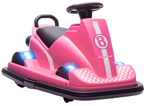 AIYAPLAY 6V Kinder Autoscooter Kinder Elektroauto mit 2 Motor, 360° drehbar Elektrisch Bumper Car mit Hupe LED Musik Sanftstart Lenkradsteuerung 2,5 km/h für 3-8 Jahre, Rosa