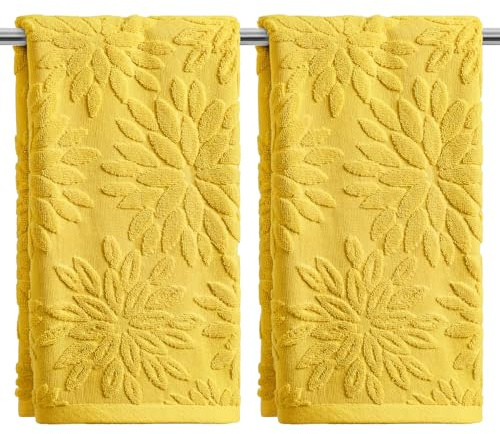 Artoid Mode Gelb 2er Pack 3D Dahlien Blumen Jacquard Frühling Handtücher, 35x75 cm 100% Baumwolle Weich Saugfähig Badezimmer Dekoration Badetuch