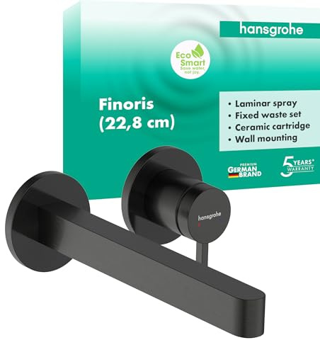 hansgrohe Finoris - Waschtischarmatur Unterputz für Wandmontage mit Ablauf, Wasserhahn Bad mit Auslauf Länge 22,8 cm, Mischbatterie Waschbecken wassersparend (EcoSmart), Brushed Black Chrome, 76050340