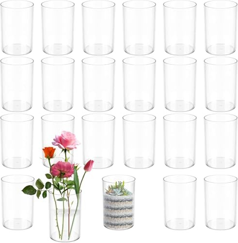 30 Teiliges Set Transparente Acryl Blumenvase, Bruchsichere Kunststoff-Zylindervase für Blumenarrangements, Hochzeits-Mittelstücke, Heimwerken Tischdekoration 10x7cm