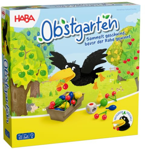 HABA Großer Obstgarten – Kinder Brett- und Würfelspiel | Familienspiel mit Holzfrüchten für Kinder ab 3 Jahren, fördert Farben, Formen und gemeinsames Spielen