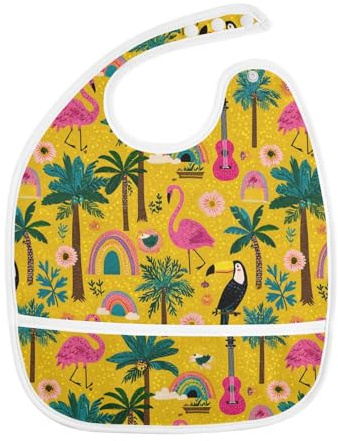 foixnub Baby Bibs for Boys Girls Cartoon Tropical Toucans Flamingos Palm Trees Newborn Drooling Bibs for Feeding 2pack