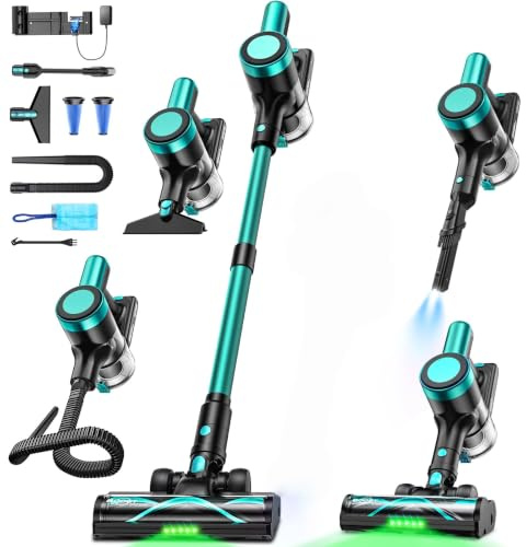 NYXAL Cordless Vacuum Cleaner 48KPa/500W/55Mins, Stick Vacuum with Self-Standing, Wall Mount Charging, LED Display, Anti-Tangle Brush Rechargeable Vacuum Ideal for Carpet/Car/Pet,Onyx