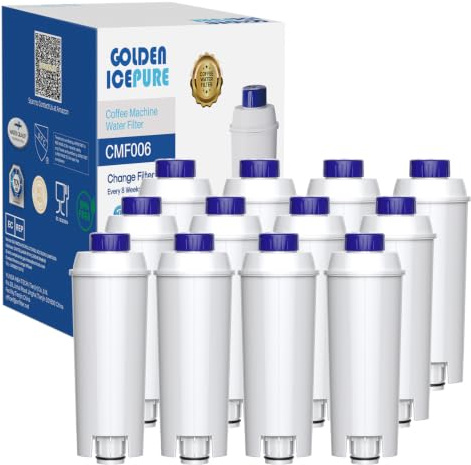GOLDEN ICEPURE Vattenfilter kaffemaskin kompatibel med De'Longhi DLSC002, SER3017 & 5513292811, ECAM, ESAM, ETAM, BCO, EC-serien, paket med 12