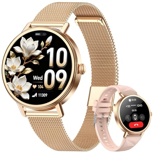 Blackview Smartwatch Mujer- Llamadas Bluetooth y Whatsapp Notificación, 1.26Reloj Inteligente Mujer- SpO2/Pulsómetro/Monitor de Sueño, Pulsera Actividad- 100+ Modos Deportivos, Reloj para Android iOS