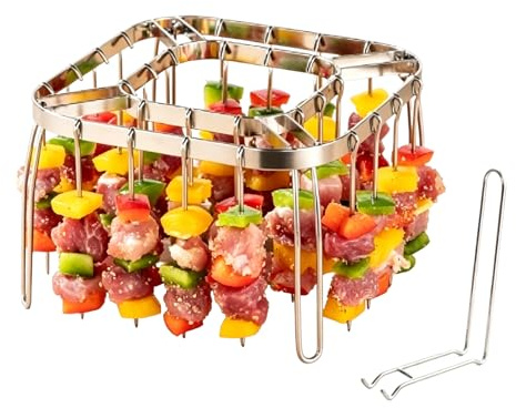 Soporte para brochetas de freidora de aire con 28 brochetas y mango,17 cm estante vertical para freidoras de aire, soporte plegable y desmontable para Airfryer