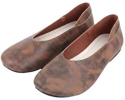 Ballerines plates rétro pour femme, légères et confortables, douces, antidérapantes, à enfiler, bout rond, confortables, sportives pour la ville, le jardin et la piscine, marron, 39 EU