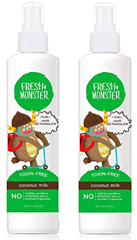 Fresh Monster Kids Detangler Spray, Toxin-Free, Hypoallergenic & Natural, Hair Conditioning Spray for Kids, Coconut (2 Pack, 8.5oz/each)