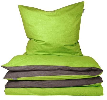 Schiesser Bettwäsche 155x220 cm | 100% Baumwolle | Grün-Dunkelgrau | 2-teilig | Renforcé | 155x220 cm + 80x80 cm | angenehm weich & glatt | pflegeleicht & atmungsaktiv | OEKO-TEX® MADE IN GREEN
