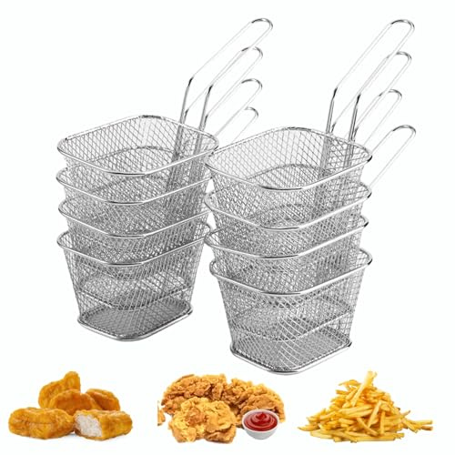 DEWIN Panier a Frite,Panier Frites Individuel Inonxydable Support Panier de Service Idéal pour Chips Frites 8 Pcs