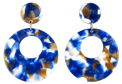 Boucles d'oreilles clips - plaque argent avec acrylique bleu - Elica BL par Bello London