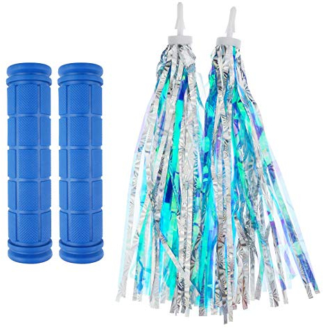 Kasteco 2 Pack Bicycle Bike Handlebar Scooter Streamers and Bicycle Handle Bar Grips,2 Types(Blue)