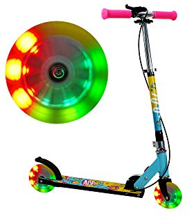 LED Tretroller Kinder ab 4 Jahre klappbar, höhenverstellbar für 4-10 Jahre, Faltbarer Scooter mit LED-Beleuchtung, Zwei LED-Räder, Kinderroller Velotouro FASports mit Handbremse (Pink, Gelb, Blau)