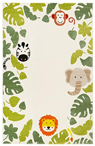 Esprit Home, Moderner Kinderteppich für Kinderzimmer, E-Safari (200 x 290 cm, beige grün)