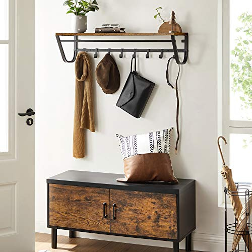 ACAZA Wandgarderobe mit Aufbewahrungsregal, Stange und 8 Haken, Metallrahmen, Industriestil, für Eingang, Flur, Schlafzimmer, Badezimmer, Wohnzimmer, Braun und Schwarz