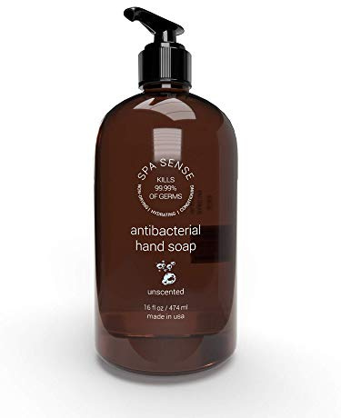 Spa Sense Antibacterial Hand Soap with Aloe Vera - Kills 99.99% of Germs - Non-Drying, Hydrating, Conditioning - Rich, Creamy, and Nourishing Hand Wash, 16 Ounce, Unscented