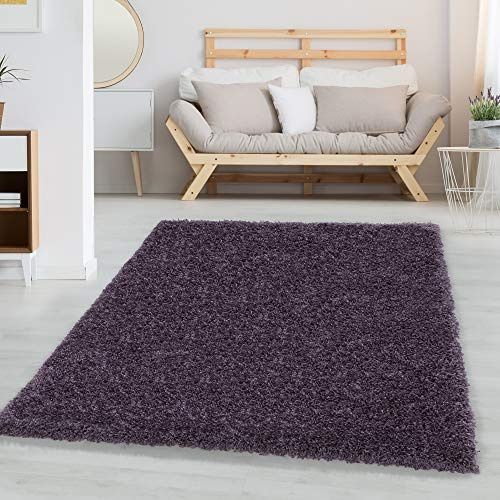 Carpetsale24 Shaggy Hochflor Teppich 140x200 cm Violett weich flauschig modern einfarbig Vielseitig einsetzbar im Wohnbereich für Wohnzimmer Schlafzimmer Flur