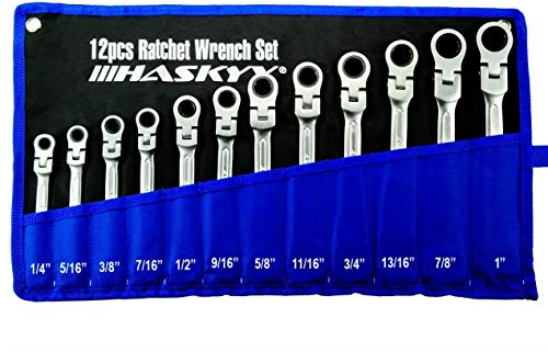 HASKYY Ratschenschlüssel Set Zoll 12tlg 1/4-1 Ring-Maulschlüssel Ratschenringschlüssel Gabelschlüssel Inch Imperial Satz US Cars Werkzeug kompatibel mit Harley Davidson