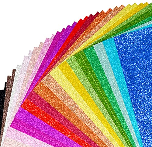 Glitter Cardstockpapper, 40 ark 20 färger, färgad kartong för cricut, premium glitterpapper för hantverk, A4 glitterkortlager för gör-det-själv-projekt, glittrande papper för korttillverkning, 250 GSM