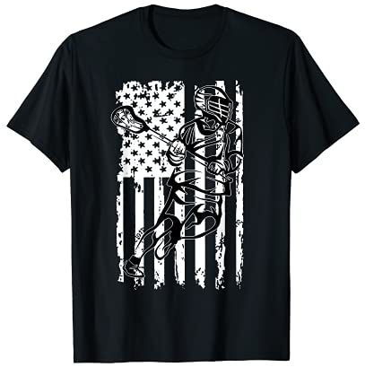 Lacrosse LAX American USA Flag Lacrosse Racket Helmet T-Shirt for Women Kids Men