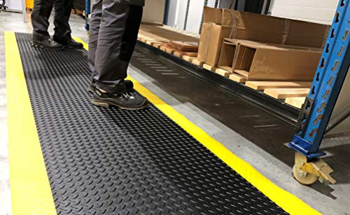 DUPLEX Pro | PROFI Anti-Ermüdungsmatte 2-lagig | verschleißfeste Oberfläche B1 | besonders ergonomisch + trittsicher | Rautenprofil | 14mm hoch (120cm x 250cm, schwarz/gelb)