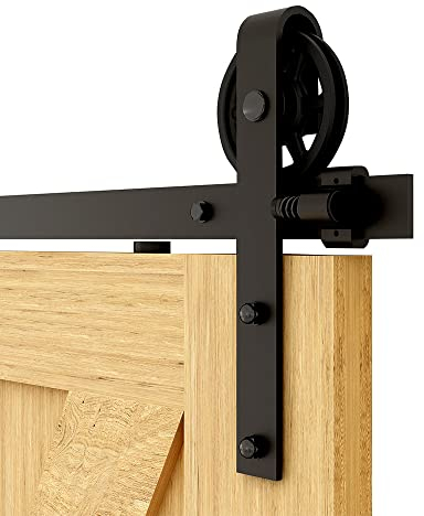 Herrajes Puertas Correderas 153cm Rieles Kit Puerta Corredera Negro para 1 Puerta Corredera Madera 76cm Ancho, Central Rueda J-forma