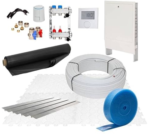 Fußbodenheizung Warmwasser Set 50m² Trockenestrich 25 mm Dämmplatte PE-RT Regelung D