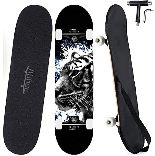 31-Zoll-Standard-Skateboard, 7 Lagen Ahorn-Board-Oberfläche, geeignet für Kinder, Jugendliche, Erwachsene, Anfänger und Profis, mit Einer maximalen Belastung von 150 kg-Tiger