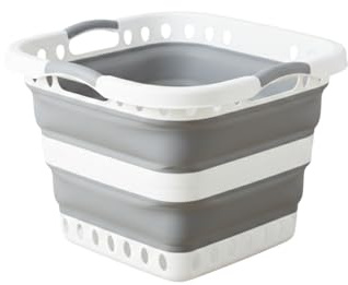 HOMESHOPA 40L Collapsible Laundry Basket, Grey Foldable Pop Up Storage Container/Organiser, Portable & Lightweight Washing Bin Tub, Comfortable Non-Slip Handles, Space Saving Bucket/Hamper